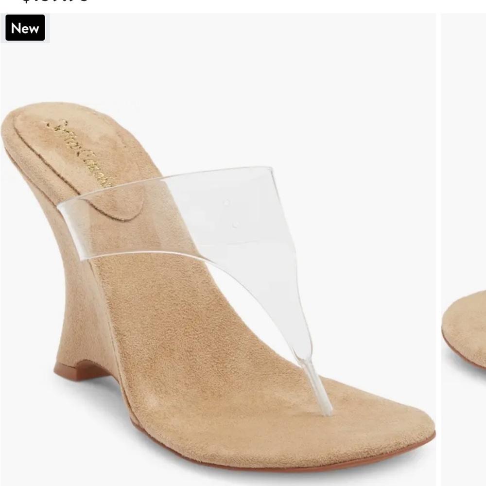 Jeffrey Campbell Clear Strap Tan Suede Wedge Thong Sandal